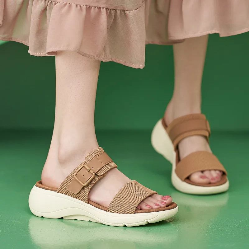 Comfortable slippers for women new summer outer wear wedge casual versatile platform thick sole large size sandals