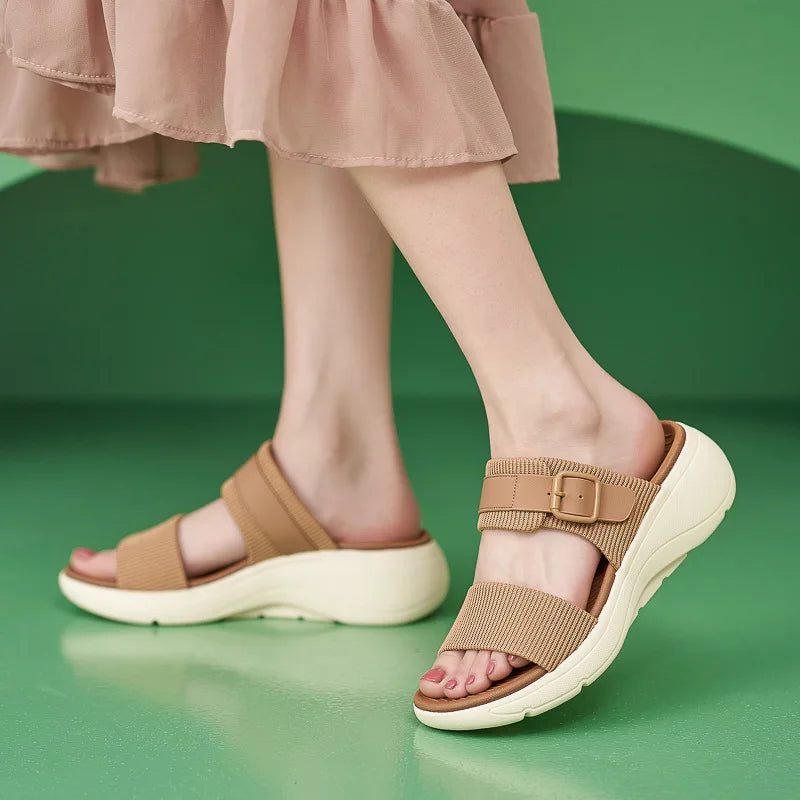 Comfortable slippers for women new summer outer wear wedge casual versatile platform thick sole large size sandals