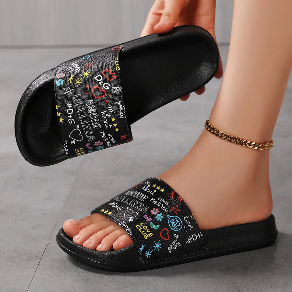 Women's Fashionable Printed Casual Slippers - Lightweight Indoor and Outdoor Home Shoes, Stylish and Beautiful, Breathable Fabric Lining and Star Design, Suitable for Home, Garden, Beach Use, Comfortable for All Seasons