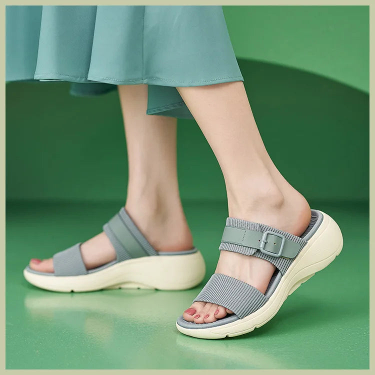 Comfortable slippers for women new summer outer wear wedge casual versatile platform thick sole large size sandals