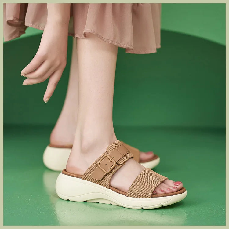 Comfortable slippers for women new summer outer wear wedge casual versatile platform thick sole large size sandals