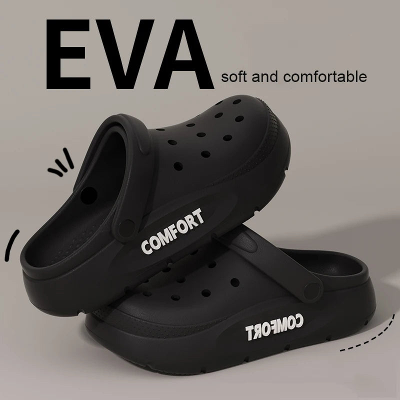 Women's Men's Slippers Summer Anti-Slip Couple Hollow Covered Toe Indoor Outdoor Casual Thick Bottom Sandals for Home Adults