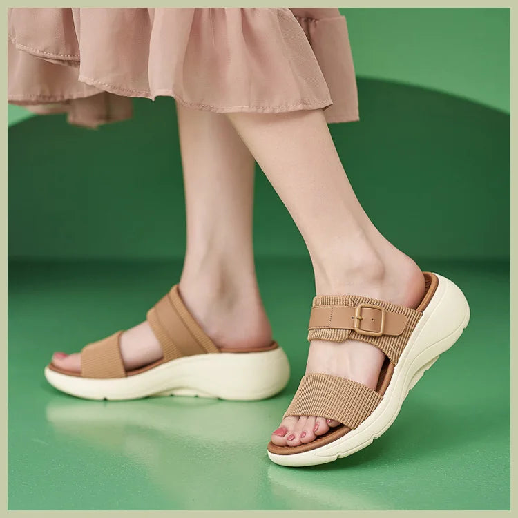 Comfortable slippers for women new summer outer wear wedge casual versatile platform thick sole large size sandals