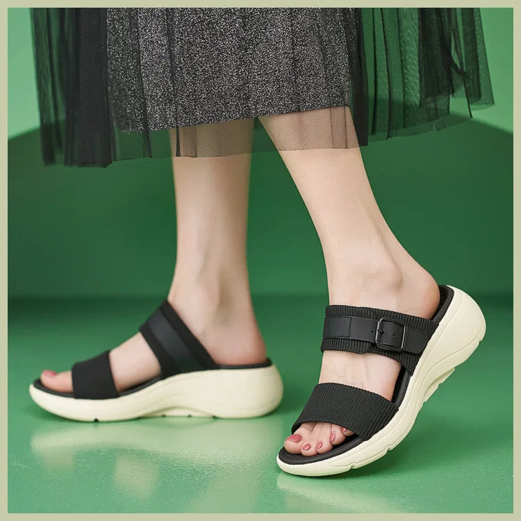 Comfortable slippers for women new summer outer wear wedge casual versatile platform thick sole large size sandals